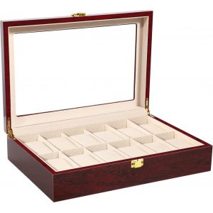 Kal-Présentoir Boîte, 12 Compartiments Coffret À Montre, Bois Bijoux Coffret De Rangement Avec Serrure Pour Homme Femme - Neuf