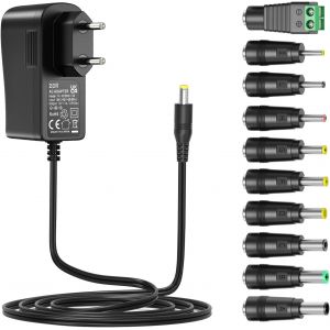 JGD-Alimentation 12V 1A, Transformateur d'adaptateur de Courant AC DC Universel avec 9 fiches DC pour 12V &eacute;lectronique, 1000mA Max. - Neuf