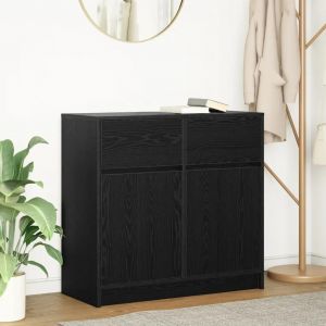 Buffet Avec Tiroir Chêne Noir 80x34x76 Cm Bois D'ingénierie - Neuf
