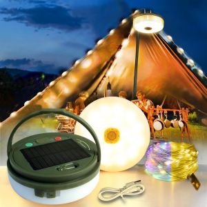 10m Chaîne Lumineuse De Camping Enroulable, 100led, Avec Télécommande, Rechargeable Via Usb, 4 En 1 Avec 9 Modes D'éclairage Guirlande Lumineuse Solaire Pour Camping, Randonnée, Jardin, Festival - Neuf