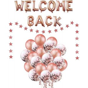 LETNERNY-Banni&egrave;re &Agrave; La Retour De Bienvenue Welcome Back Lettre Ballon Guirlande De Banni&egrave;re D'&Eacute;toile Avec Ballons De Confettis Or Rose Pour Les D&eacute;corations De F&ecirc;te R&eacute;union Et &Agrave; La Maison (Paquet De 2 - Neuf
