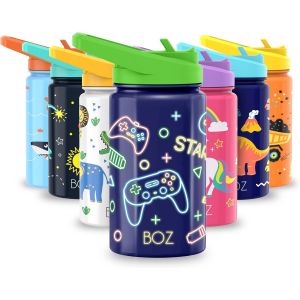 Gourde Isotherme Enfant Avec Paille 414ml, Bouteille D'eau Anti-Fuite Pour Boisson Chaude Ou Froide | Gourde Inox À Double Paroi Isolante Et Motif Anti-Rayures Avec Poignée, Sans Bpa (Jeu) - Neuf