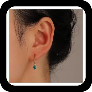 Kal-Boucles D'oreilles Ovales Turquoise Boucles D'oreilles Ovales Vertes Boucles D'oreilles Huggie Boucles D'oreilles Petites Boucles D'oreilles Pierres Pr&eacute;cieuses Bijoux Pour Femmes Et Filles - Neuf
