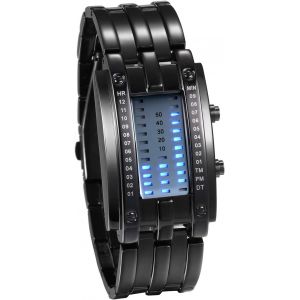 Montre Binaire À La Mode Cool Led Affichage De La Lumière Boîtier Rectangulaire Bracelet En Alliage Double Ligne Affichage De L'heure Binaire Date De La Montre - Neuf