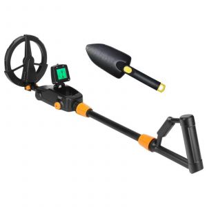 Detecteur de metaux pour enfants, sensibilite reglable, etanche, ecran LED, alertes sonores, pelle et outil de fouille inclus. - Neuf