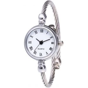 Montre-Bracelet Analogique &Agrave; Quartz Pour Femme, Avec C&acirc;ble Argent&eacute; Et Cadran Blanc, Bracelet En M&eacute;tal, Tendance, Pour Le Quotidien - Neuf