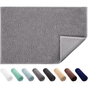 Kal-Tapis De Bain Antidérapant Absorbant Tapis De Salle De Bain Pour Sortie De Douche Baignoire Toilette Cuisine En Microfibre Chenille Lavable En Machine 40 X 60 Cm (Gris) - Neuf
