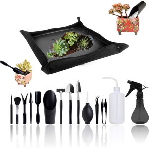 ASFASFq-15 Pièces Mini Outils de Jardinage, Kits D'Outils de Jardinage, Ensemble D'Outils de Jardinage avec Tapis pour Le Soin des Plantes de Jardin de Fées Miniature D'Intérieur - Neuf