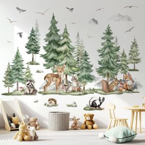 SJZG-Stickers Muraux Grand Arbre Pin Animaux Autocollant Mural Enfant Animaux Des Bois Cerf Renard Écureuil Décoration Murale Chambre Enfants Bébé Pépinière - Neuf