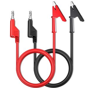 Lot de 2 fiches bananes empilables de 4 mm vers pinces crocodiles-C&acirc;ble de mesure-C&acirc;ble flexible-Rouge et noir-2 m-Pour multim&egrave;tre-Test &eacute;lectrique - Neuf