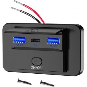 JGD-3 Ports 12V USB Outlet Wall Mount RV USB Outlet 12Volt PD Dual QC 3.0 Car Charger Socket Adapter for RV Marine Boat Bus ATV Motorcycle Truck - Neuf