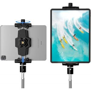 Adaptateur de tr&eacute;pied pour iPad et t&eacute;l&eacute;phone avec t&ecirc;te sph&eacute;rique, support iPad pour tr&eacute;pied, support rotatif &agrave; 360&deg; pour tablette iPad Pro 12,9, iPad Air Mini 3 4, Galaxy Tab, Surface Pro 8, Selfie - Neuf