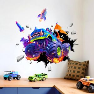 ERYI-Stickers Muraux 3D Voiture De Course Décoration Murale Enfant Autocollant Mural Deco Chambre Garçon Pour Chambre Enfant Pépinière Salle De Jeux Salon - Neuf