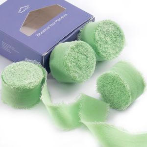 Ruban En Mousseline De Soie À Franges Fait À La Main 4 Rouleaux De 2,5 Cm X 5 M De Ruban Vert Clair, 20 M De Ruban En Mousseline De Soie Pour Faire-Part De Mariage - Neuf