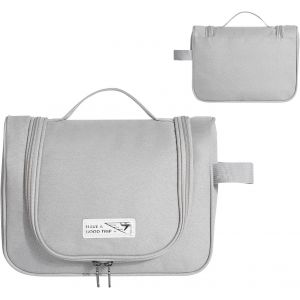 KALANKA-Trousse de Toilette Voyage, Pliable Trousse Toilette pour Hommes et Femmes, Grande Imperméable Trousse Maquillage avec Crochets (Gris) - Neuf