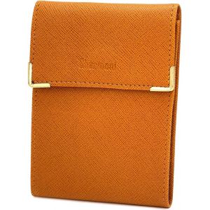 TRAHOO-- &eacute;tui Pochette Porte ch&eacute;quier Longue Pliant - Talon &agrave; Gauche - 3 emplacements Carte bancaire - 3 Plis - Compact - en Cuir Vachette - 10,5 cm X 14,5 cm (ZSF Camel) - Neuf