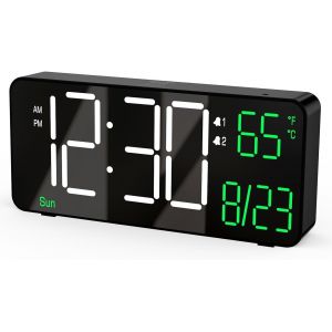 Eryi-Réveil Numérique Pour Chambre À Coucher - Horloge Numérique Noire De 6,7 Pouces - Intensité Automatique - Affichage De La Date, Du Jour De La Semaine, Des Secondes Ou De La Température - Neuf