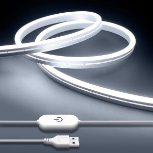 Néon Ruban Led Blanc Froid, Dimmable Bande Lumineuse Néon Led 2m Usb, Ip65 Étanche Découpable Silicone Flexible Bande Led Lumière Pour Chambre, Fête, Bar, Cuisine Décoration - Neuf