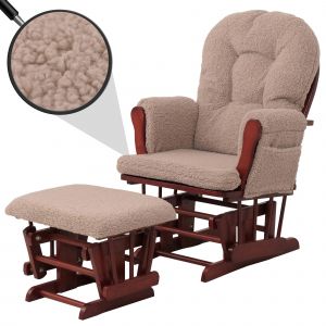 Fauteuil relax HWC-C76, fauteuil &agrave; bascule Fauteuil oscillant + pouf Tissu Boucl&eacute; 480g/m&sup2; &Ouml;ko-Texbrun B&acirc;ti fonc&eacute; - Neuf
