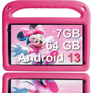 CHECARZHN--NO1-Newest Tablette Enfant Android 13 7 Go Ram + 64 Go Rom Tablette Pour Enfants 7 Pouces, Wifi, Bluetooth 5, Éducation + Jeux, Play Store, Double Caméra, Contrôle Parental, Avec Étui Eva (Rose) - Neuf