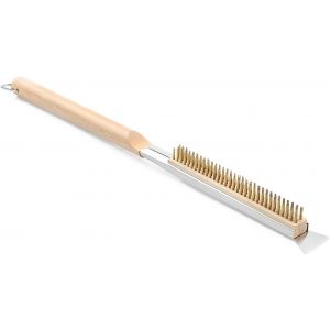 KAL-Brosse À Pizza 53,5 Cm Avec Poils En Laiton Et Grattoir En Acier Inoxydable, Pour Four À Pizza, Barbecue À Gaz, Brosse De Four, Pierre À Pizza - Neuf