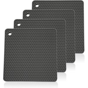 Dessous De Plat En Silicone Pour Casseroles Et Poêles, Lot De 4, Résistant À La Chaleur, Facile À Laver Et À Sécher, Noir, Carré - Neuf