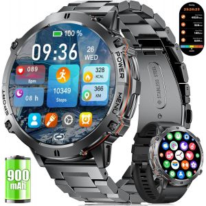 Montre Connectée Homme Avec 900mah, 1,73'' Amoled Grand Écran Montre Connectée Militaire Avec Kompass Baromètre, 110+ Modes De Sport, Ip68 Étanche, Fréquence Cardiaque/Spo2 For Android Ios, Noir - Neuf