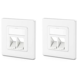 2x 2 Port Boîtier de Raccordement LAN Boîtier de Données Encastré pour Modules Keystone Sortie Coudée à 45° pour Modules Keystone avec p. ex. RJ45 Coaxial F RJ-11 Cinch Jack Toslink PS2 - Neuf