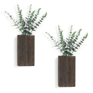 Jardinière Murale En Bois De Ferme,Paquet De 2 Vase Suspendu Avec Fausses Fleurs Séchées D'Eucalyptus,Décor Pour Salon,Chambre À Coucher,Maison.1Pc Dark. - Neuf