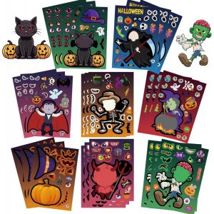 Teppc-24pcs Halloween Autocollants Pour Enfants Bricolage Faire Un Visage Halloween Artisanat Autocollants, Sorcière Mignonne, Zombie, Citrouille Dessins Pour Les Faveurs D'halloween - Neuf