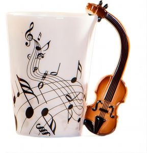 Tasse En C&eacute;ramique De 250 Ml Avec Poign&eacute;e - Style Violon - Guitare - Pour Caf&eacute;, Th&eacute;, Lait - Cadeau Fantaisie (Violon) - Neuf