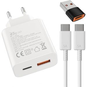 45W Chargeur USB C 18W USB A Adaptateur,pour&iquest;Samsung Galaxy Ultra S25/S24/S23/S22/S21/S20/+/Note 20/10/9/8/A73/A53/S10/S9,iPhone17/16/15/Pro/Pro Max/Plus,iPad,Moto,Google,Chargeur Rapide,et 2M C&acirc;ble - Neuf