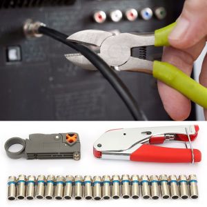 Pince a sertir pour cables coaxiaux a tete F, 22 pieces, pince a denuder, coupe-fil, ensemble d'outils - Neuf
