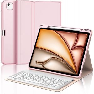 Clavier Ipad Air 13 Pouces (M2 2024/M3 2025), Azerty Français Clavier Coque, Étui Clavier Détachable Sans Fil Bluetooth Pour Ipad Air 13 Pouces M2 2024/M3 2025, Rose - Neuf