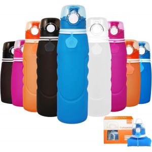 Eryi-Gourde Pliable Silicone 1000 Ml,Ultralégère Étanche,Avec Seul Bouton,Idéale Pour Sport,Activités De Plein Air,Cyclisme (Bleue) - Neuf