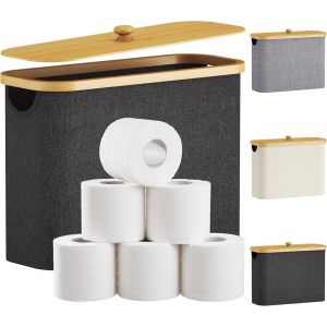 Rangement Papier Toilette,Réserves à Rouleaux de Panier Papier Toilette WC avec Bambou Couvercle,Boite Rangement Salle de Bain,Accessoires WC,Panier Rangement Tissu,Gris Foncé - Neuf
