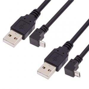 Lot de 2 câbles USB vers micro USB, USB 2.0 mâle vers micro USB 5 broches mâle, transfert de données, câble d'extension coudé à 90 degrés vers le haut/bas 1,5 m - Neuf