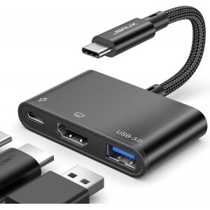 JGD-Adaptateur USB C vers HDMI, hub AV multiport numérique avec HDMI 4K, USB A 3.0, 100 W PD, Compatible avec iPhone 16 Pro/16 Pro Max/16/15 Pro Max, Samsung S24/23, MacBook, iPad, Dell, Steam Deck - Neuf