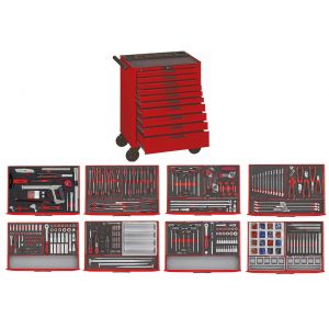 Servante d'atelier compl&egrave;te rouge 10 tiroirs set en mousse 399 outils Teng Tools TCEMM399N10 - Neuf