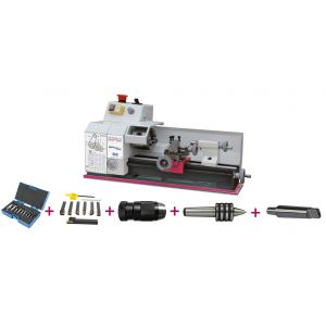 Tour &agrave; m&eacute;taux d'&eacute;tabli hauteur des pointes 75 mm entre-pointes 265 mm al&eacute;sage 11 mm 0,45 kW 230V avec accessoires Optiturn TU1503V PACK - Neuf