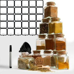 Chenquansarl-Pots À Épices En Verre Sans Bpa 12x180ml Avec Couvercles En Liège, Étiquettes Personnalisables, Stylo Effaçable Et Entonnoir Pour Un Rangement Pratique Et Stylé De Vos Épices. - Neuf