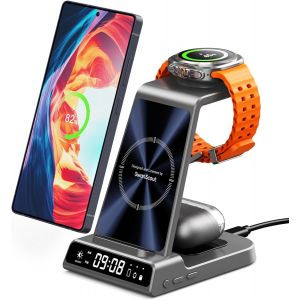 JGD-Chargeur sans Fil pour Samsung, Station de Charge 3 en 1 pour Samsung S25 Ultra/S24/S23/Z Flip 7/Z Flod 6, Chargeur Induction Wireless Charger pour Galaxy Watch 8/Ultra/7/6/5, Galaxy Buds 3/3 Pro - Neuf