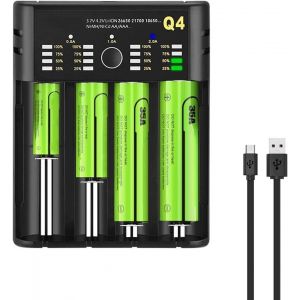 Chargeur de Batterie Rechargeable,Chargeur de Piles avec Indicateur LCD,4 Slot USB Chargeur Pile pour Batteries Rechargeables Ni-MH Ni-CD AA AAA Li-ION 10440 14500 16340 26650 - Neuf