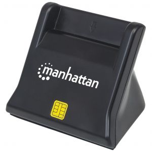 Manhattan Lecteur de cartes &agrave; puce/SIM USB-A, 480 Mbps (USB 2.0), design vertical de bureau, fente d'insertion &agrave; friction, c&acirc;ble de 86 cm, noir, garantie de 3 ans - Neuf