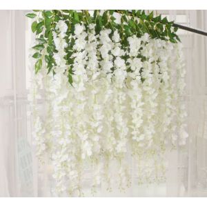 Guirlande de glycine artificielle blanc, pack de 12, de rotin, de la soie, pour une décoration de mariage ou de la maison - Neuf