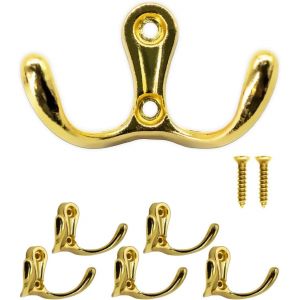 ERYI-Lot De 5 Crochets Doubles Classiques Pour Serviettes - 52 X 30 Mm - Laiton Doré - Neuf