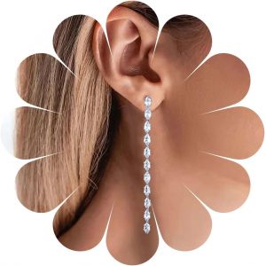 Kal-Boucles D'oreilles Vintage En Cristal Linéaire Argenté Boucles D'oreilles En Cristal Pampille Cristal De Cz Boucles D'oreilles En Forme De Chandelier Pour Femmes Et Filles (Cristal Ovale) - Neuf