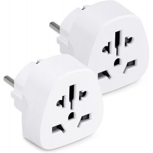 2X Adaptateur Voyage UK - Adaptateur Compact Schuko - Convertisseur fiche Royaume-Uni vers France - Compatible Plusieurs Pays - Design Blanc - Neuf