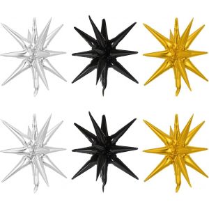 6 Ballons &Agrave; Foil &Eacute;toil&eacute;s Explosifs12 Points Starburst Conique Ballon Ballon &Agrave; Pointes Pour Danse Mariage Anniversaire Graduation Douche B&eacute;b&eacute; D&eacute;coration F&ecirc;te D'Anniversaire &iquest; Or Argent Noir - Neuf