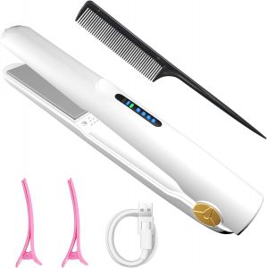 Cordless Hair Straightener,2 In 1 Rechargeable Hair Straightener And Curler With Professional Ceramic,Mini Quick Heat Straightener,3 Adjustable Temperatures,Portable Anti-Scald - Neuf